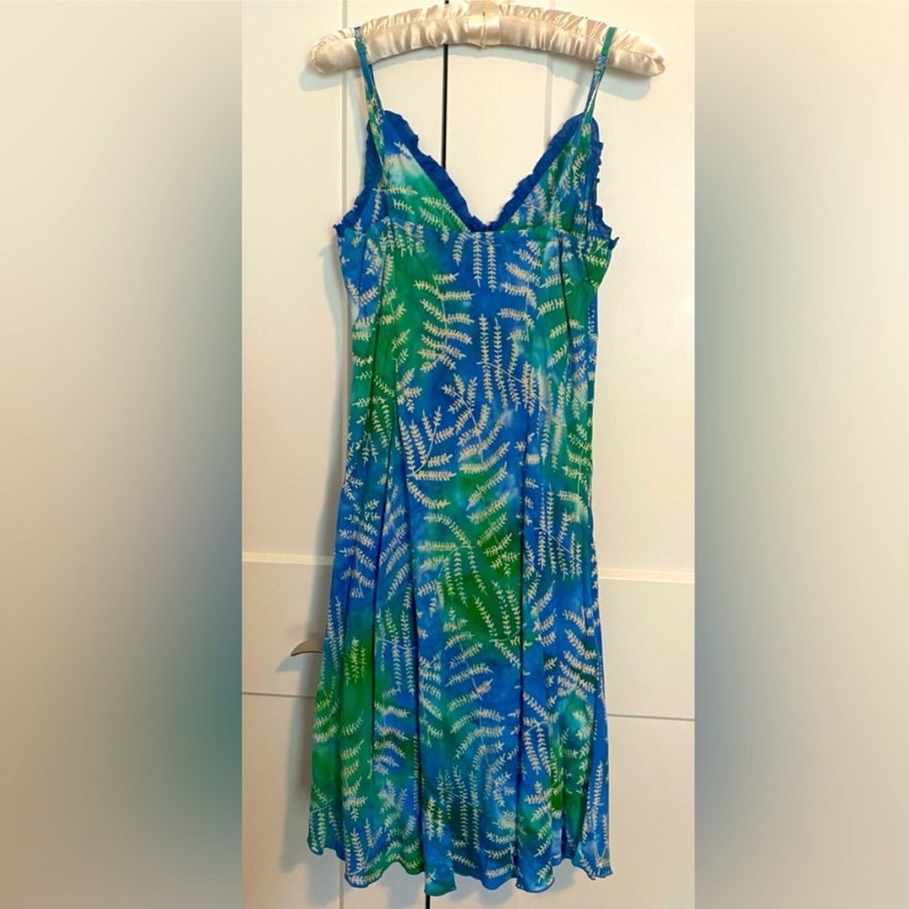 Blue and Green Leaf Print Dress